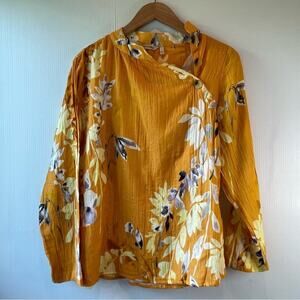 Soft Surroundings Asian style oriental top long sleeve floral pattern size xs